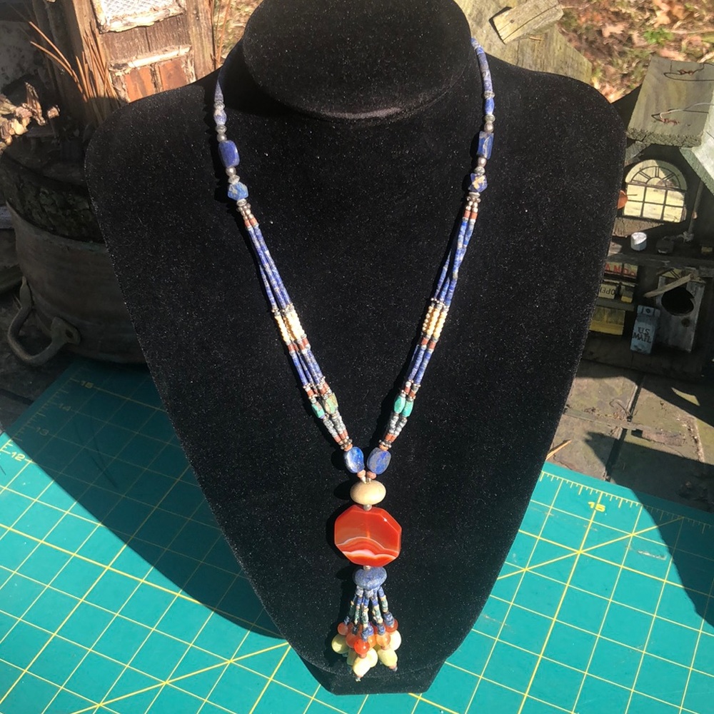 Genuine gemstone tassel necklace